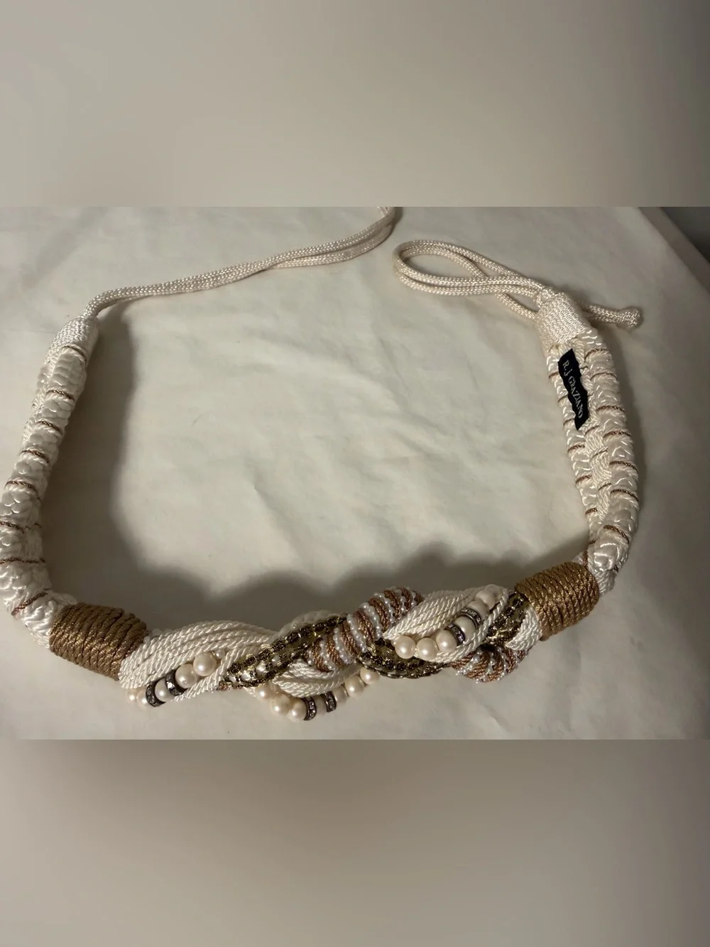 R.J. Graziano Braided Pearl and Metallic Rope Belt - Ivory & Gold